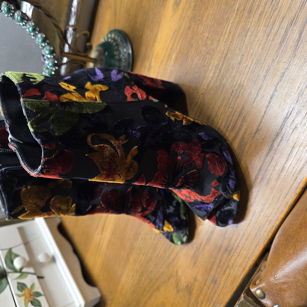 Floral Velvet Ankle Boots